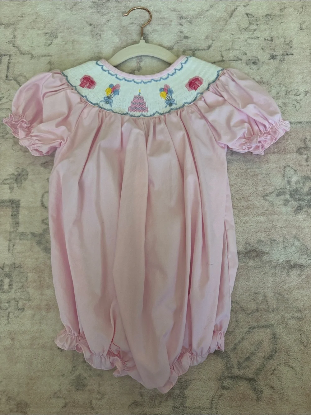 Pink Smocked Birthday Bubble - Kids One Piece
